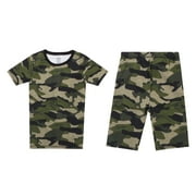 Boys' Short Sleeve Cotton Pajama Sets (Green - Camo Short Sleeve With Short, 8 Years)